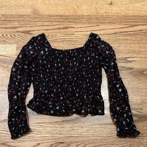 Nordstrom Black Floral Smocked Blouse